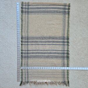 Amicale Cashmere Woven Plaid Fringe Tan Brown Green